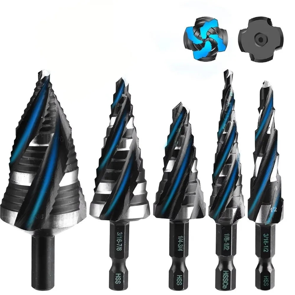 Spiral Step Drill Bit 1/4" Hex Shank Four Flute – Fast Metal Step Drill Bit Richie's