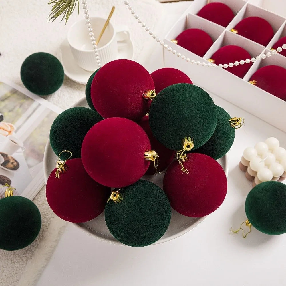12pcs Flocked Christmas Ball Ornaments Vintage 6cm Set Christmas Ball Ornaments Richie's