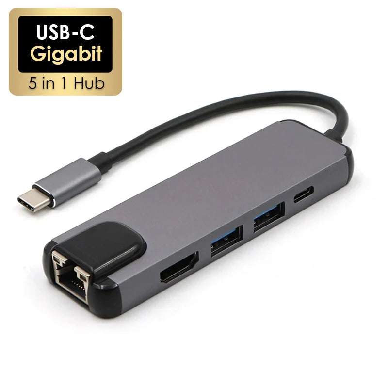 USB-C 5-in-1 Hub | HDMI 4K, Gigabit Ethernet, USB 3.0 & PD USB-C Multiport Hub Richie's