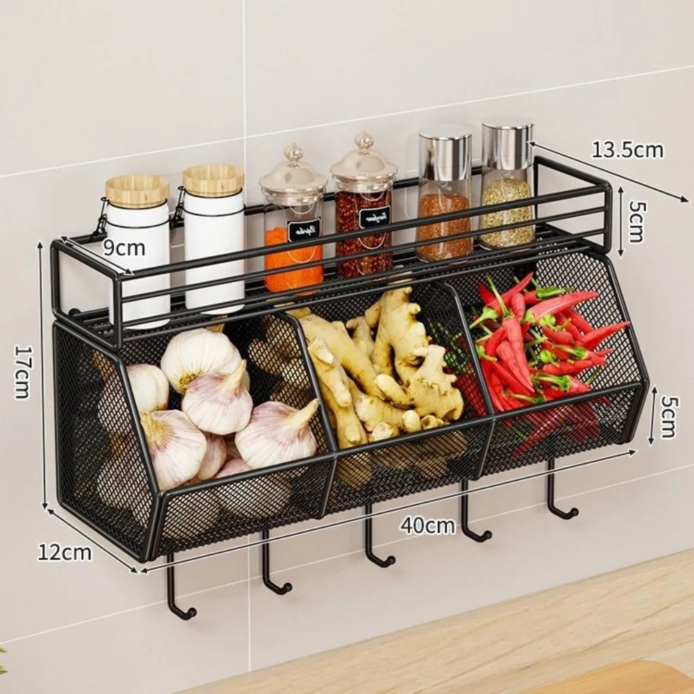 Wall Mounted Kitchen Storage Rack – Carbon Steel Grid Shelf Kitchen Storage Rack Richie's Black with hooks