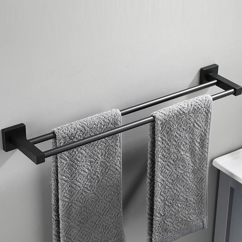Matte Black Double Towel Bar Rack – 60cm Aluminium Square Design Double Towel Bar Richie's