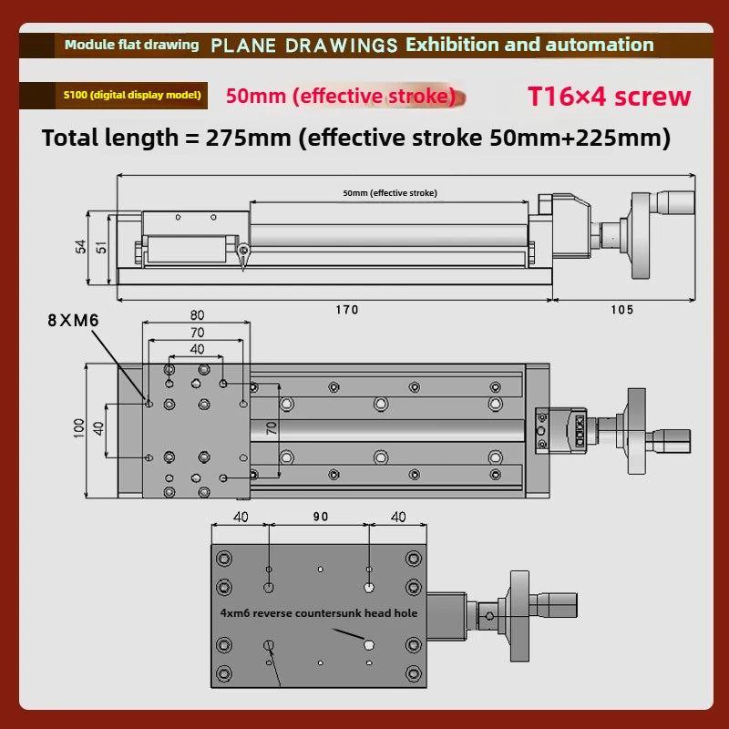 XYZ Manual Linear Slide Table Digital Display & Handwheel S100 Linear Slide Table Richie's S100-50MM-H