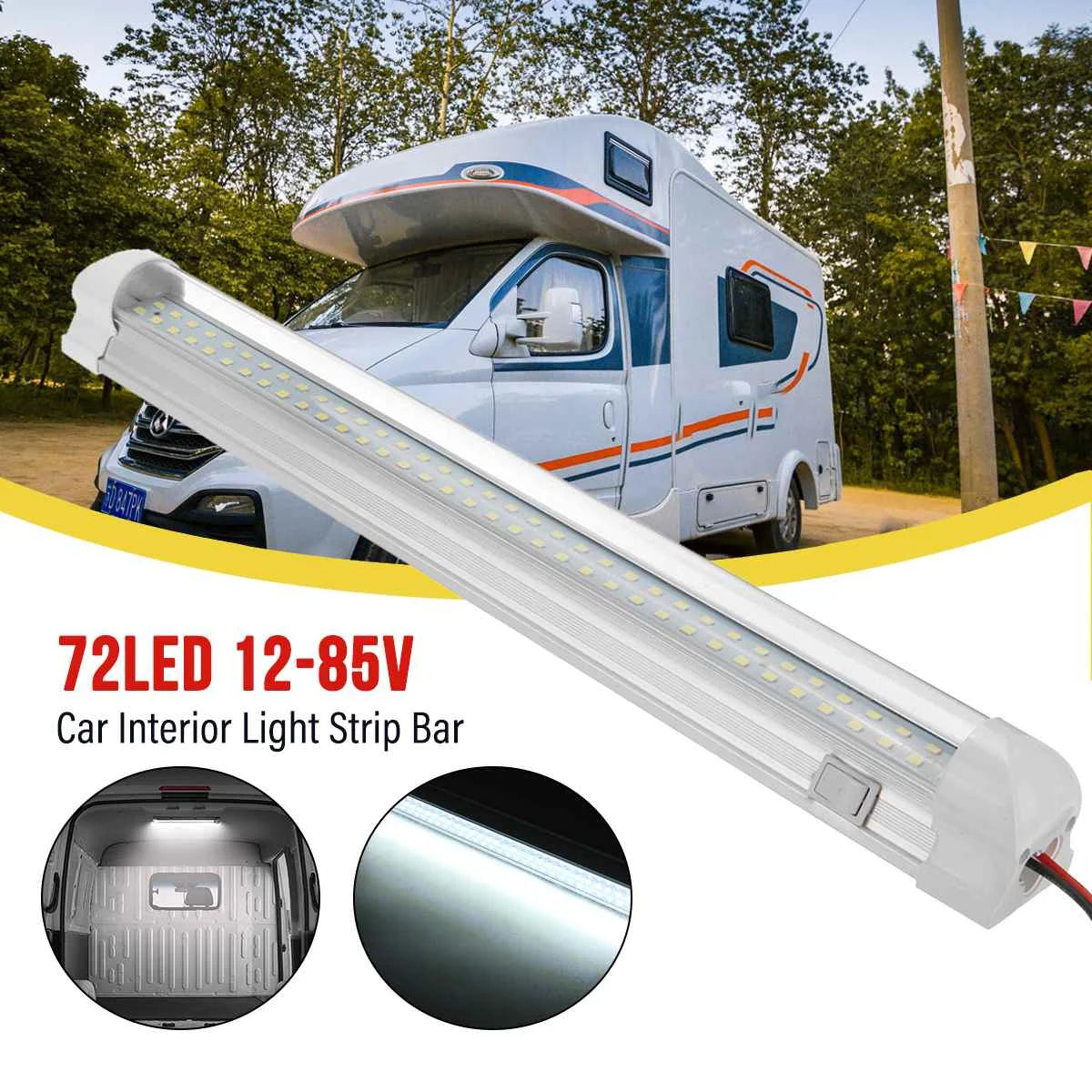 72 LED Interior Light Bar 12V–85V On/Off Switch Van Truck RV Vehicle Interior Light Richie's