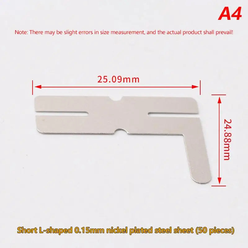 50Pcs T-Shape Nickel Tabs 18650 Battery Spot Welding 0.15mm Battery Welding Tabs Richie's Short L-shape 50pcs