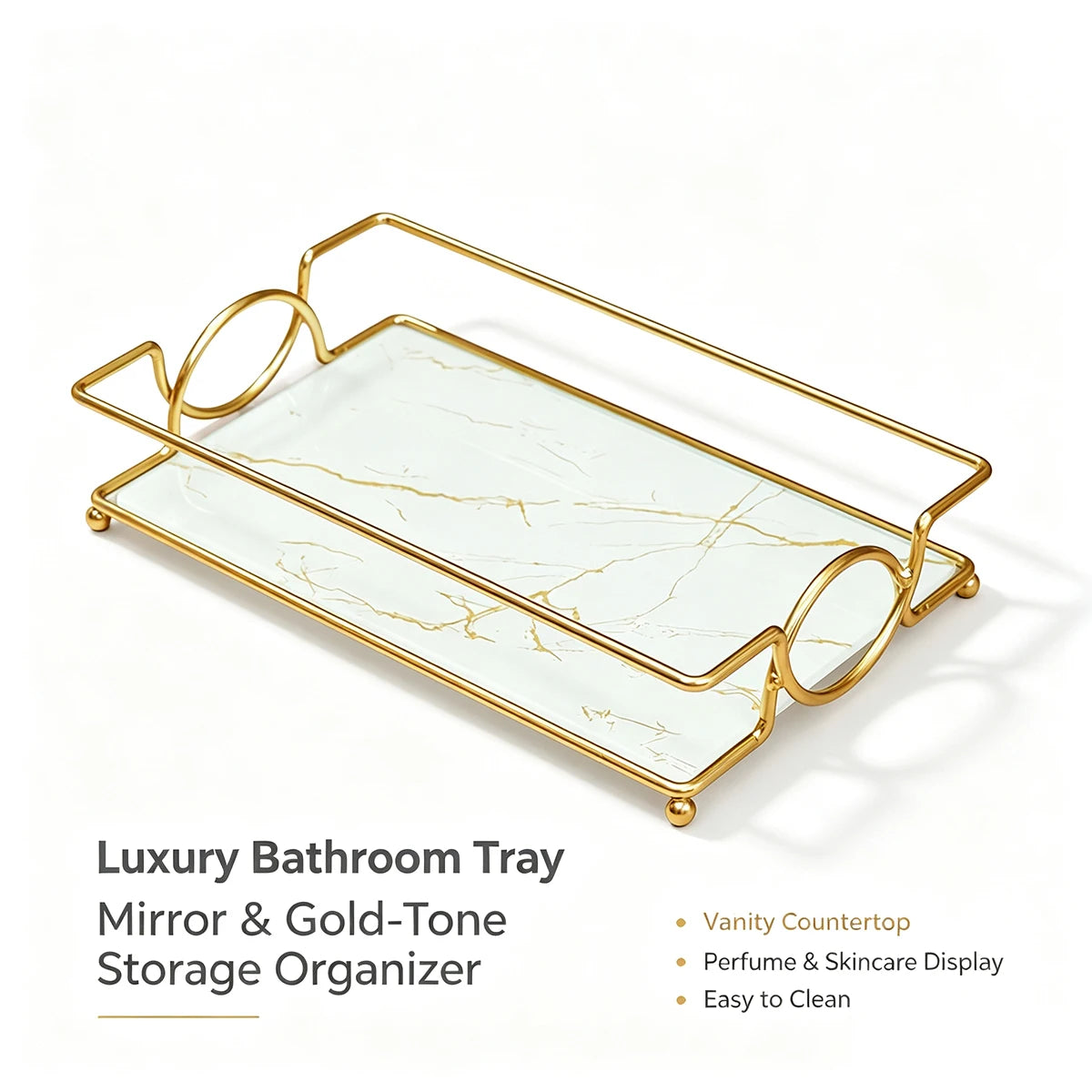 Glass Bathroom Vanity Tray with Metal – Perfume & Makeup Organizer Decorative Vanity Tray Richie's Light Grey