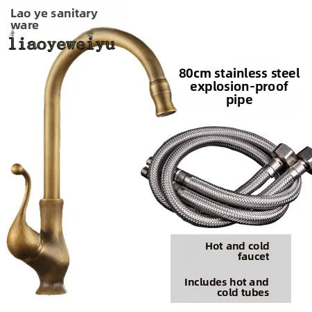European Antique Brass Waterfall Bathroom Faucet Hot & Cold Bathroom Basin Faucet Richie's Brass