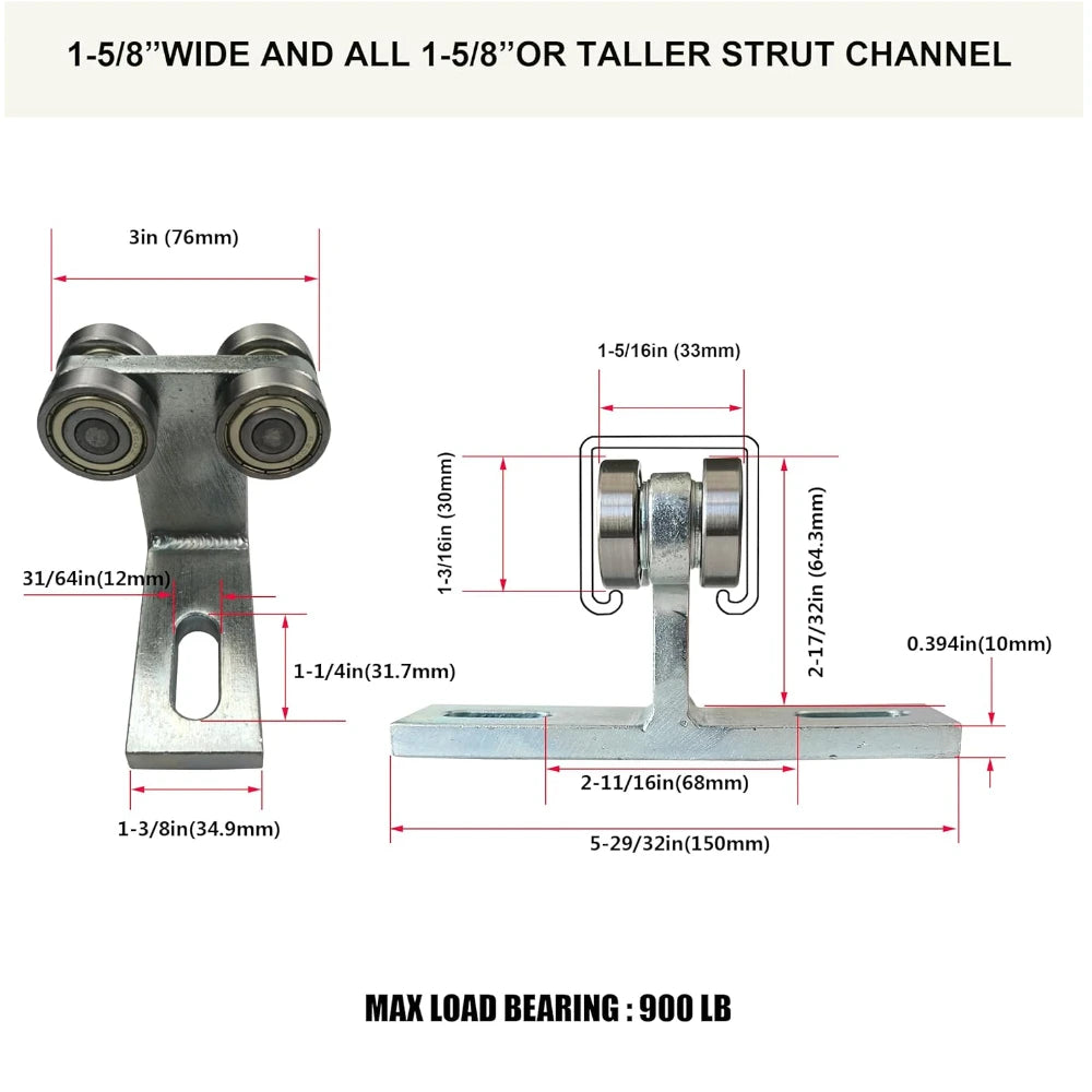 Electric Hoist 4-Wheel Roller Trolley for 1-5/8" Track Systems Hoist Roller Trolley Richie's