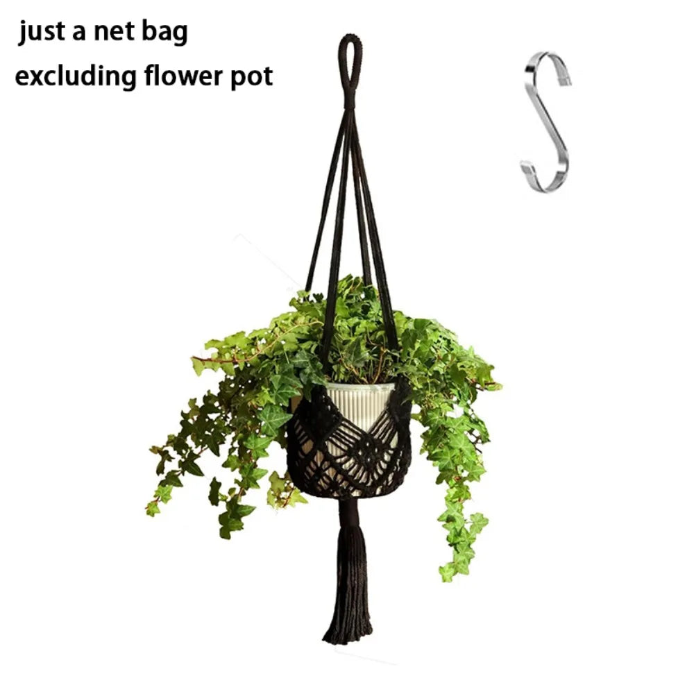Boho Macrame Plant Hanger Cotton Rope Woven Hanging Basket Macrame Plant Hanger Richie's Black