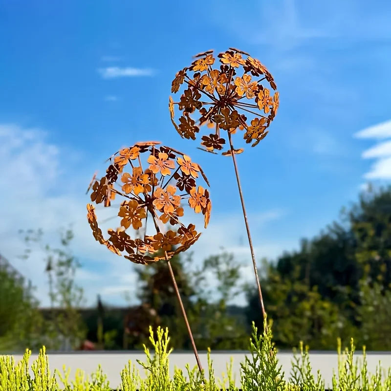 Vintage 3D Dandelion Garden Sculpture Set – Metal Flower Stakes Garden Sculpture Richie's