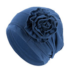 Women Flower Turban Hat Hijab Cap Elastic Head Wrap Bonnet Turban Hat Richie's blue
