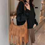Large Retro Fringe Shoulder Bag – Ethnic Tassel Tote for Women Fringe Shoulder Bag Richie's Light Brown CN