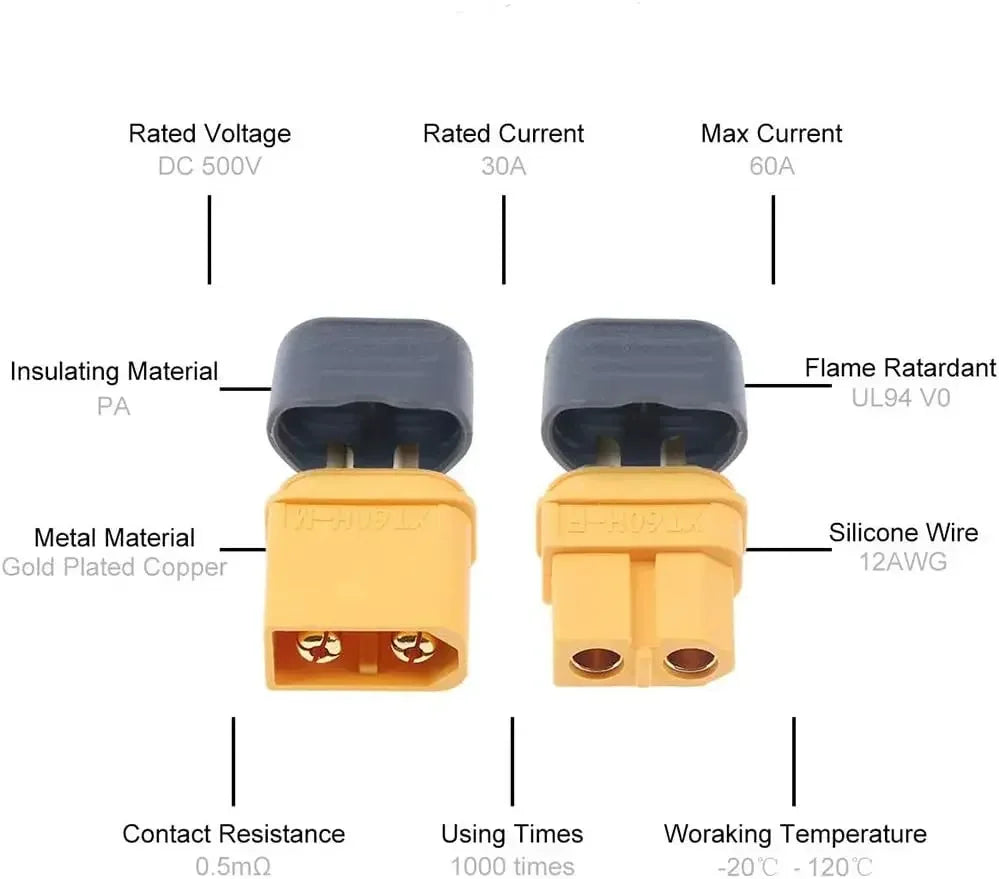 XT60H Gold-Plated Bullet Connectors Male & Female for RC LiPo RC Battery Connector Richie's