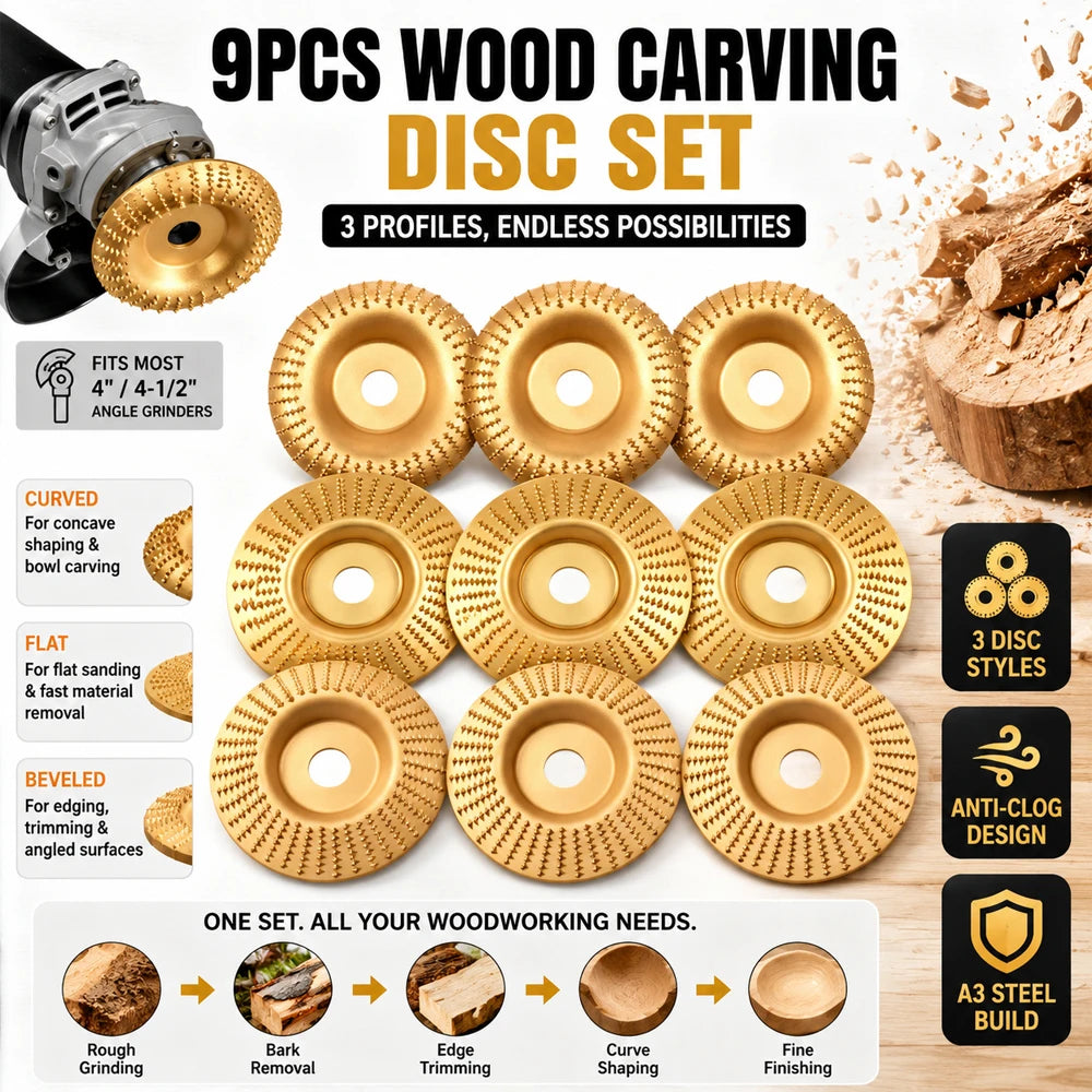 Wood Carving Disc Set for Angle Grinder – A3 Steel Anti-Clog Wood Carving Disc Set Richie's