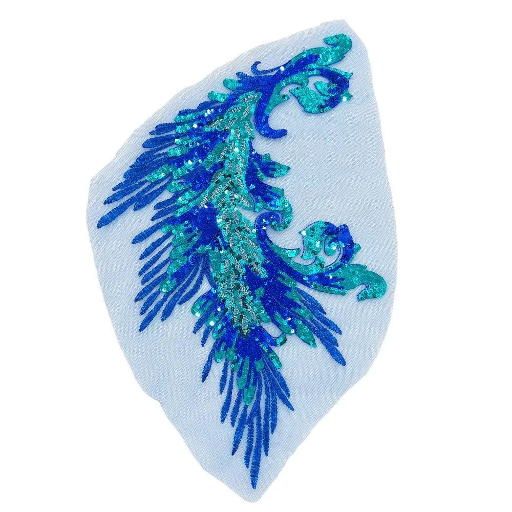 Phoenix Feather Sequined Embroidery Patch – DIY Sew-On Embroidery Patch Richie's blue1