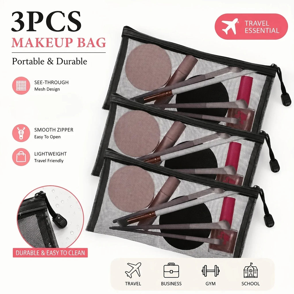 3-Pack Mesh Organizer Bags – Travel, Cosmetic & Pencil Pouch Mesh Organizer Pouch Richie's