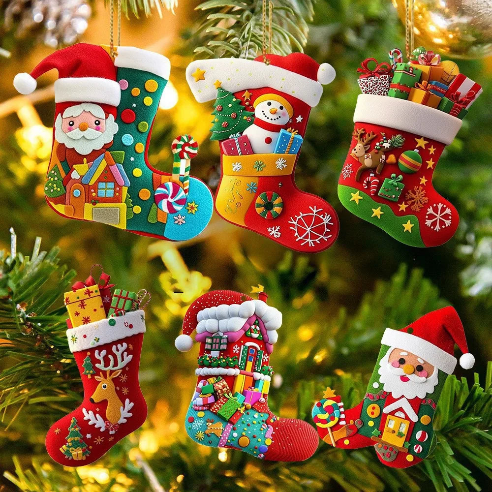 Acrylic Christmas Stocking Ornaments – Colorful Tree Pendants Christmas Tree Ornament Richie's SET-6PCS