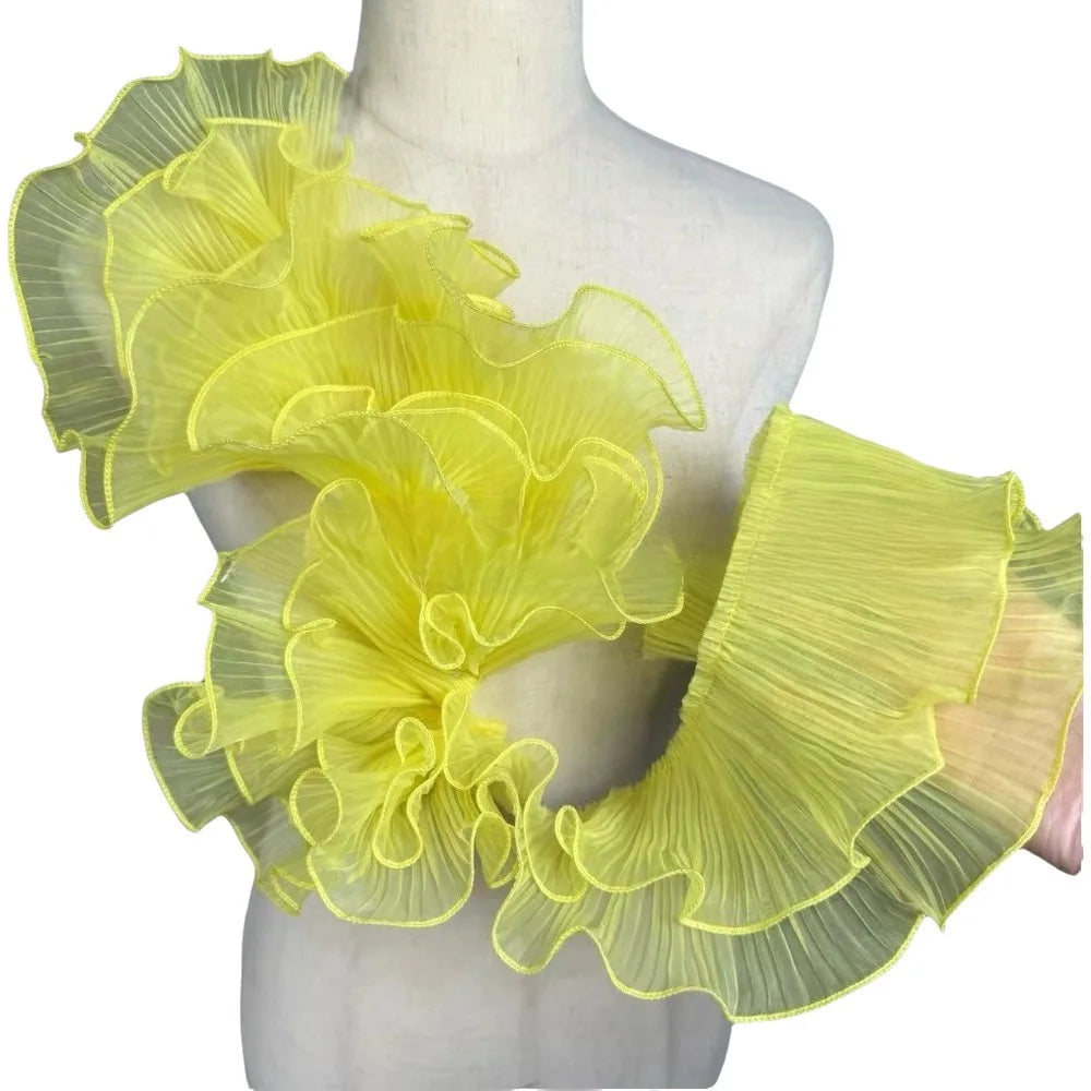1 Yard Pleated Ruffle Fabric – Double Layer Mermaid Lace Organza Pleated Lace Fabric Richie's Yellow Length 1 Yard