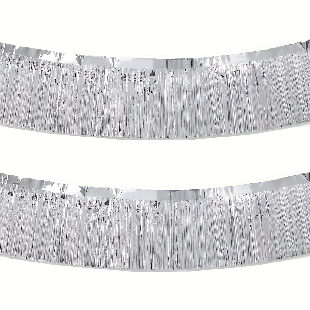 2Pcs 3m Metallic Foil Fringe Curtain Party Table Skirt Decor Party Fringe Curtain Richie's Silver 2pcs