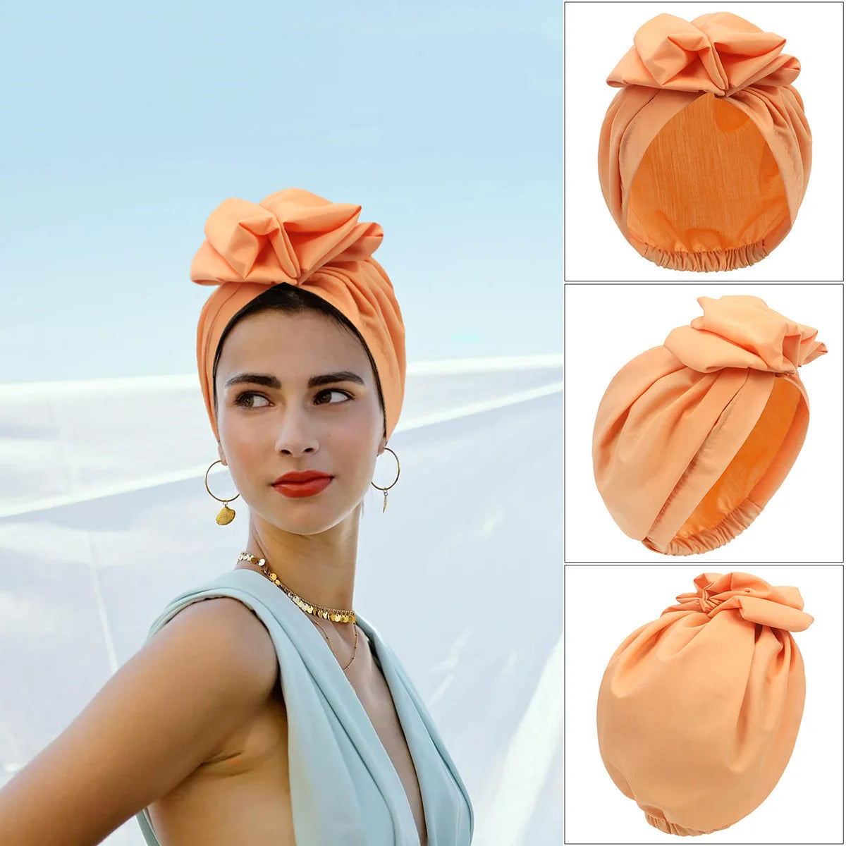 Women's Floral Pleated Turban Hat – Elastic Head Wrap & Bonnet Turban Head Wrap Richie's