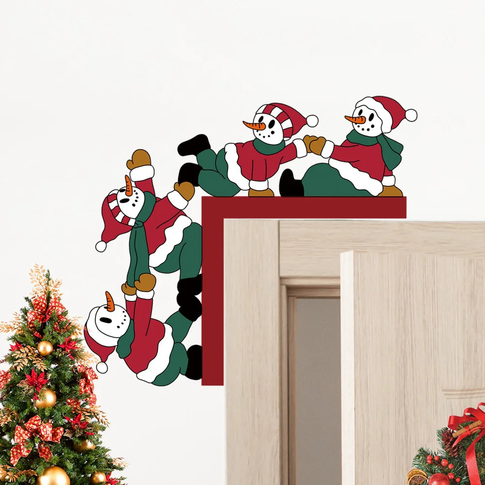 Christmas Snowman Wooden Door Corner Stickers – Burgundy Christmas Wall Stickers Richie's