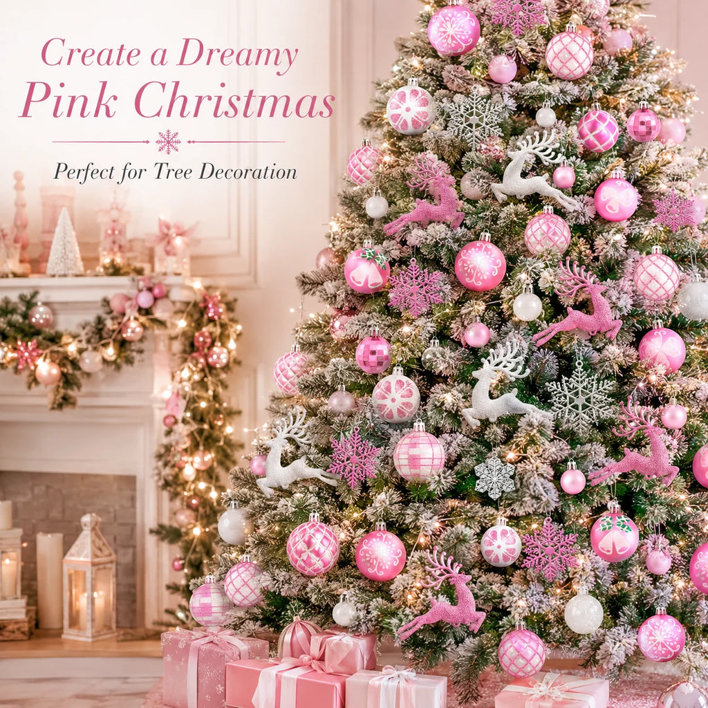 45-Piece Pink & White Christmas Tree Hanging Ornaments Set Christmas Tree Ornaments Richie's