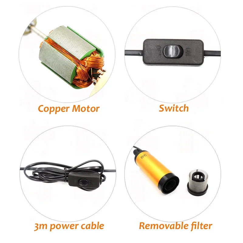 12V Submersible Electric Fuel Transfer Pump 12L/min 38/51mm Submersible Fuel Pump Richie's