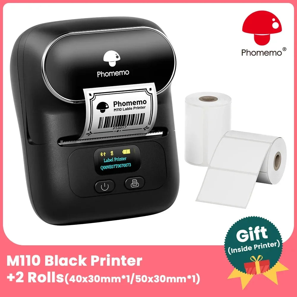 Phomemo M110 Bluetooth Thermal Label Maker | Portable Mini Printer Thermal Label Printer Richie's BK-2 rolls
