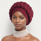 Double Braid Halo Turban Cap – African Headwrap for Women Turban Headwrap Richie's wine red