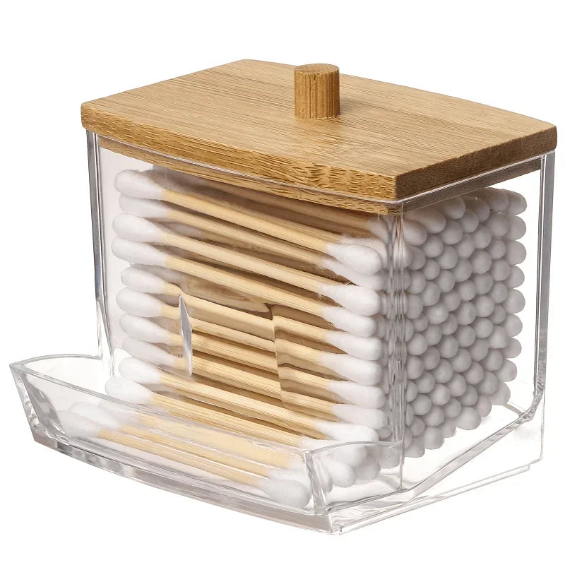Acrylic Dustproof Storage Jar with Wooden Lid | Desk & Bath Cosmetic Organizer Jar Richie's