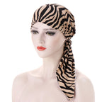 Women's Printed Pre-Tied Turban Cap Hijab Headscarf Bandana Turban Headscarf Cap Richie's khaki zebra print