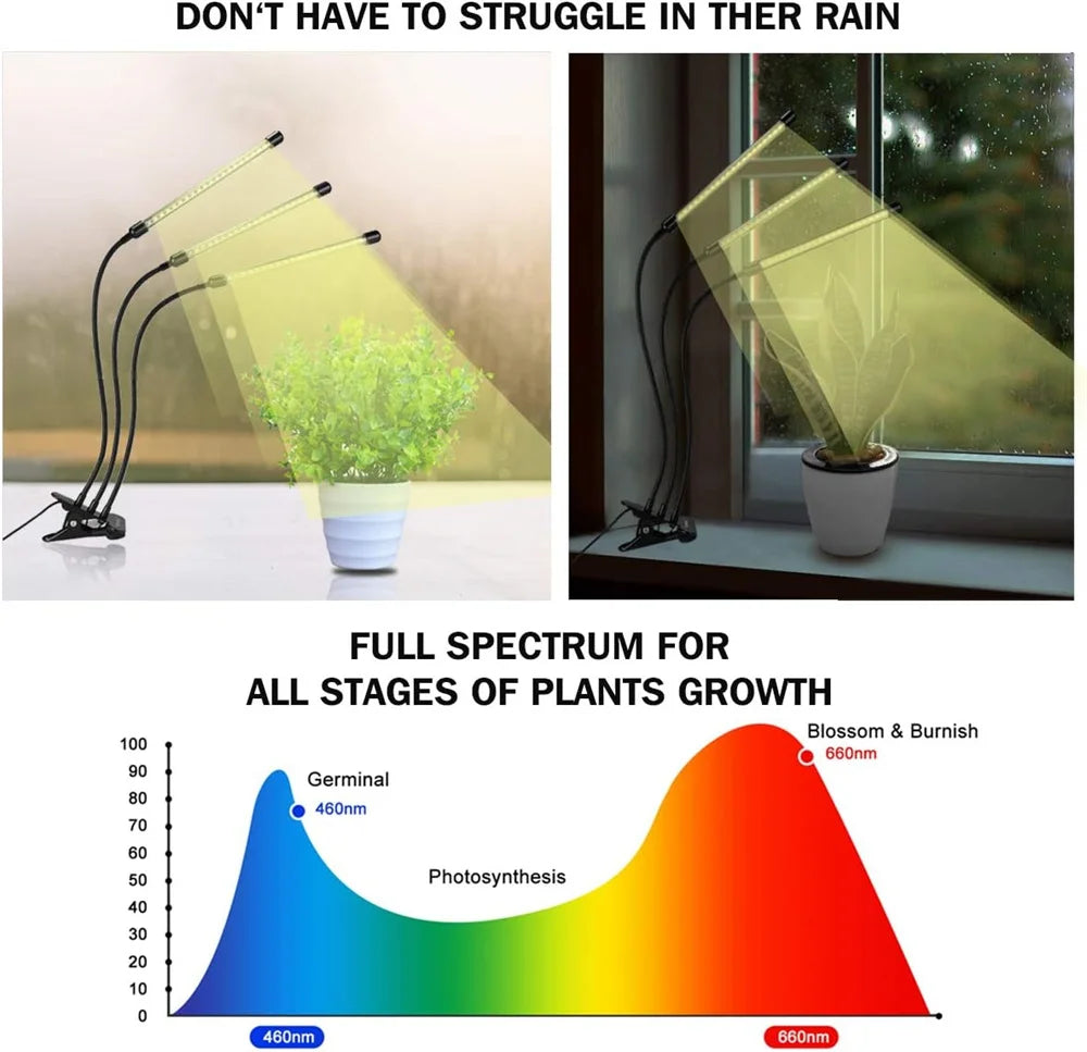 LED USB Grow Light Full Spectrum 3000K Dimmable Clip Phytolamp LED Grow Light Richie's