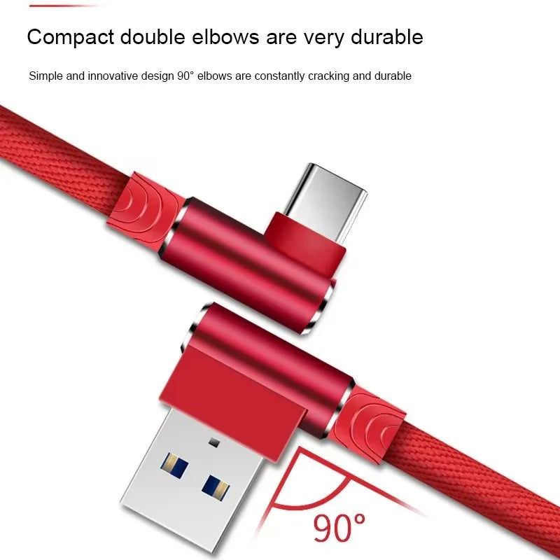 90° USB-A to USB-C Fast Charging Cable Nylon Braided L-Shape USB Charging Cable Richie's