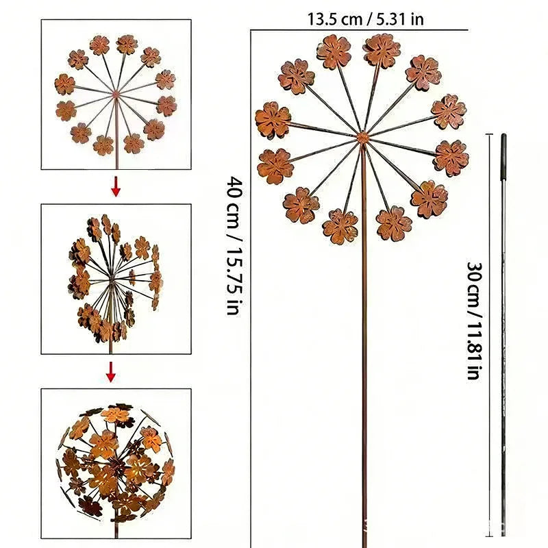Vintage 3D Dandelion Garden Sculpture Set – Metal Flower Stakes Garden Sculpture Richie's Style B 1set