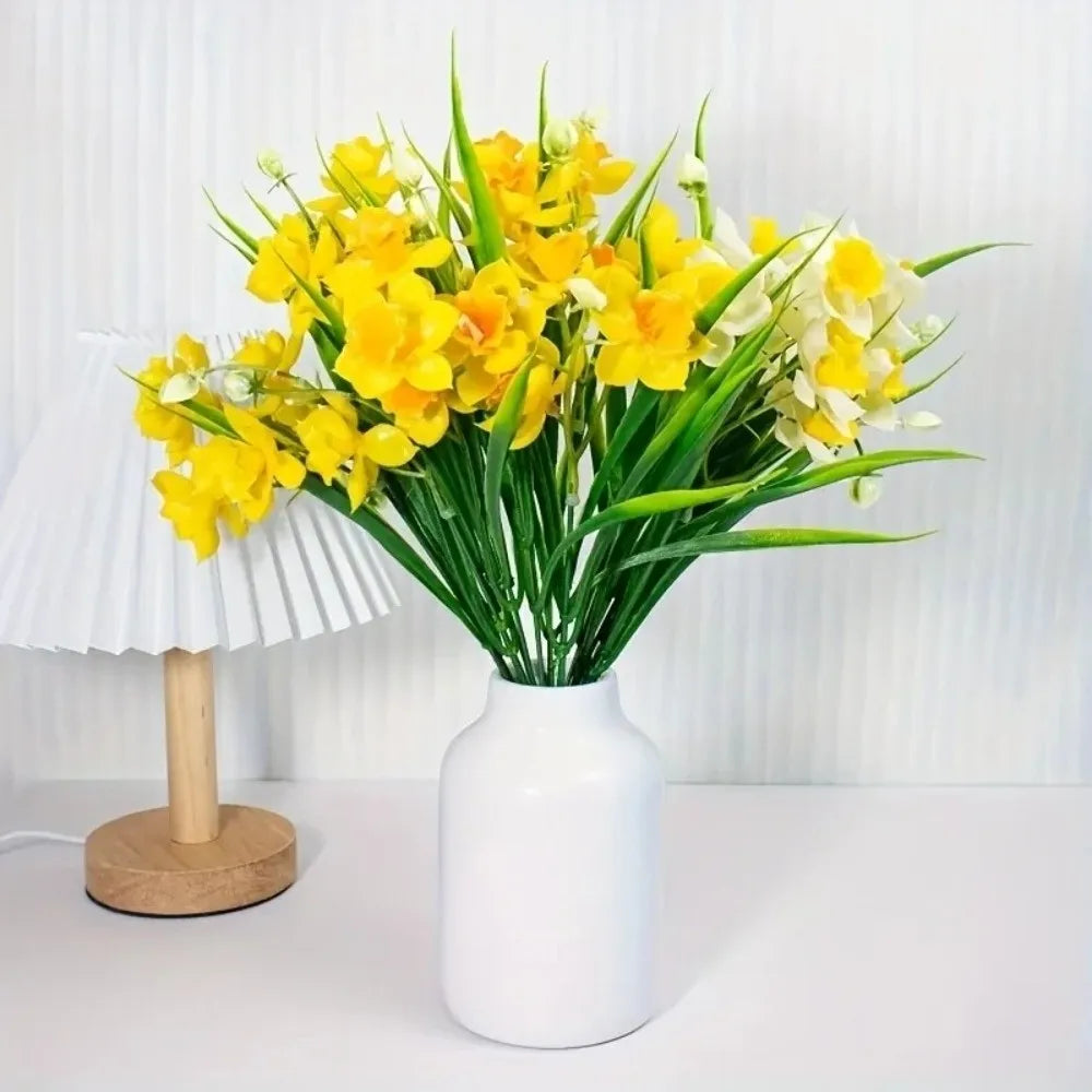 10-Head Yellow Artificial Daffodils – Realistic Faux Floral Decor Artificial Flowers Richie's