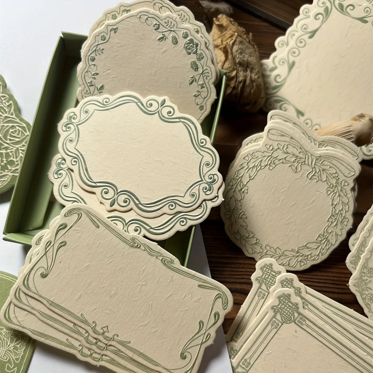 Vintage Embossed Note Cards – Floral & Geometric Textured Paper Embossed Note Cards Richie's 1 box green