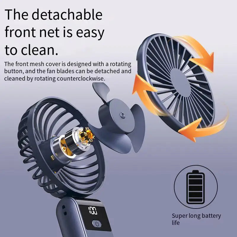 Foldable Handheld Fan USB-C Rechargeable LED Display 5-Speed Handheld Portable Fan Richie's