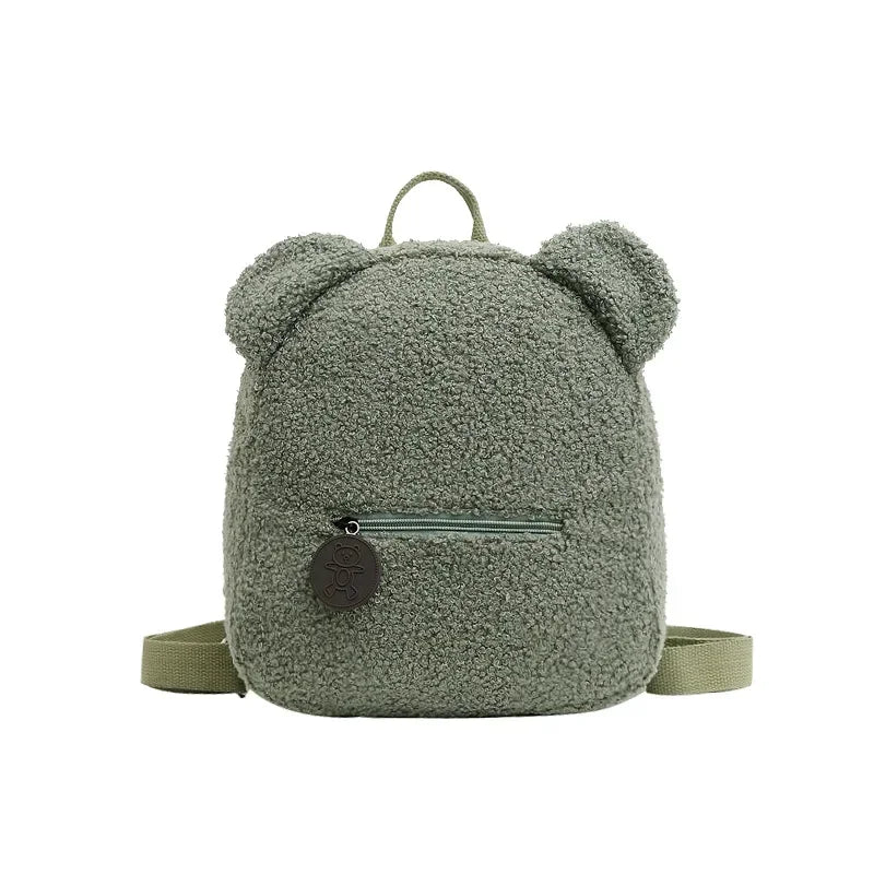 Bear Ear Fleece Backpack for Kids Girls – Cute Plush Daypack Kids Plush Backpack Richie's green