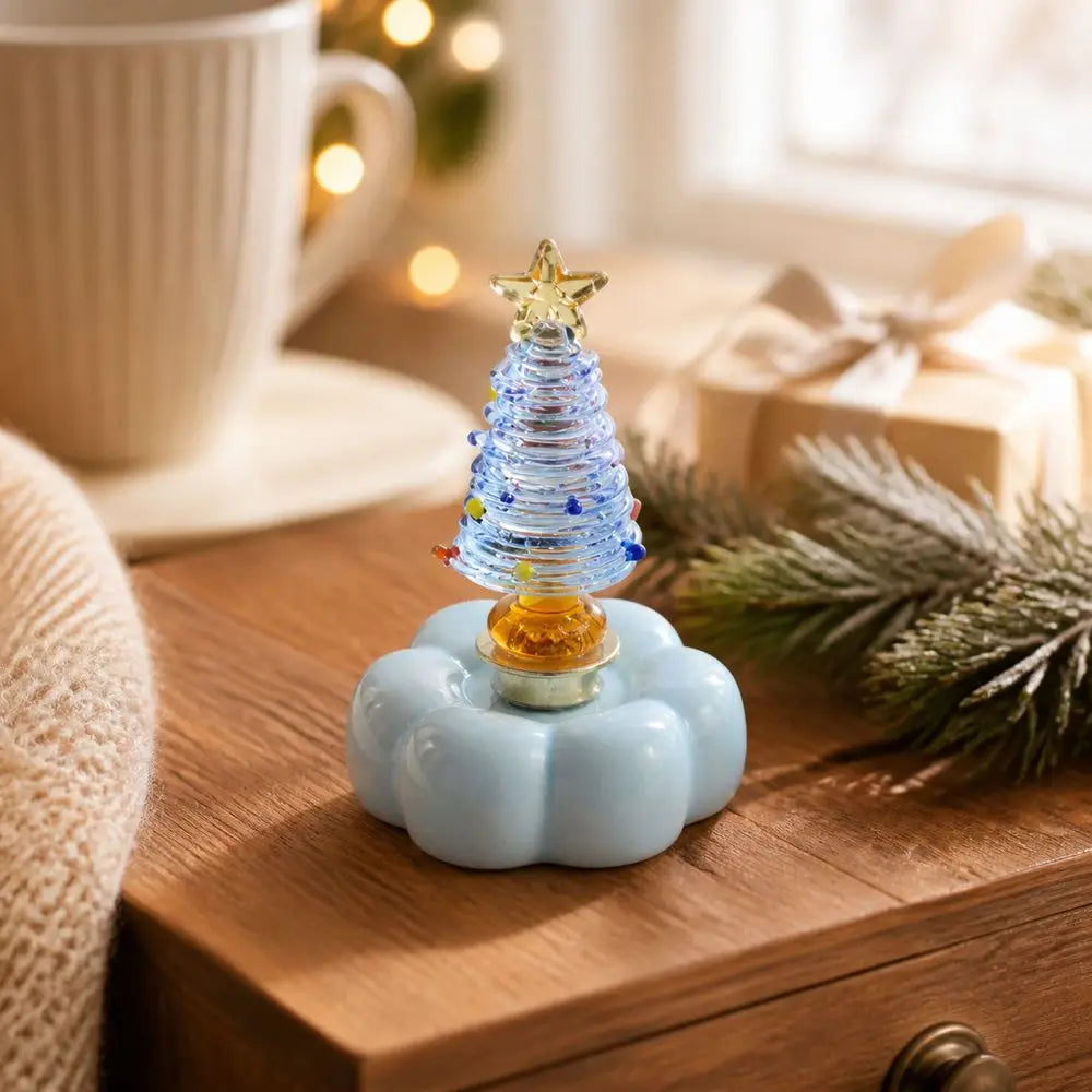 Glass Christmas Tree Figurine with Rotating Ceramic Base | Mini Christmas Figurine Richie's