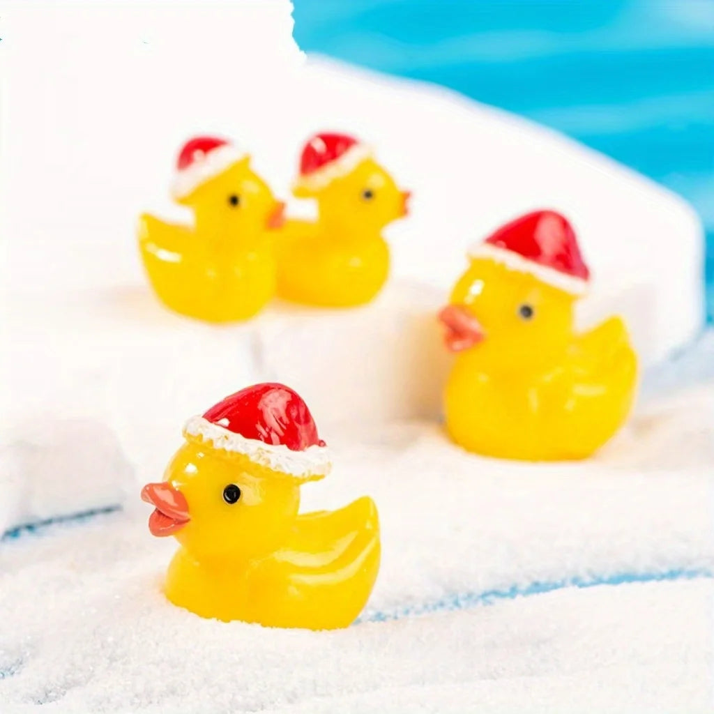 10pcs Miniature Christmas Duck Figurines with Santa Hats Christmas Figurines Richie's