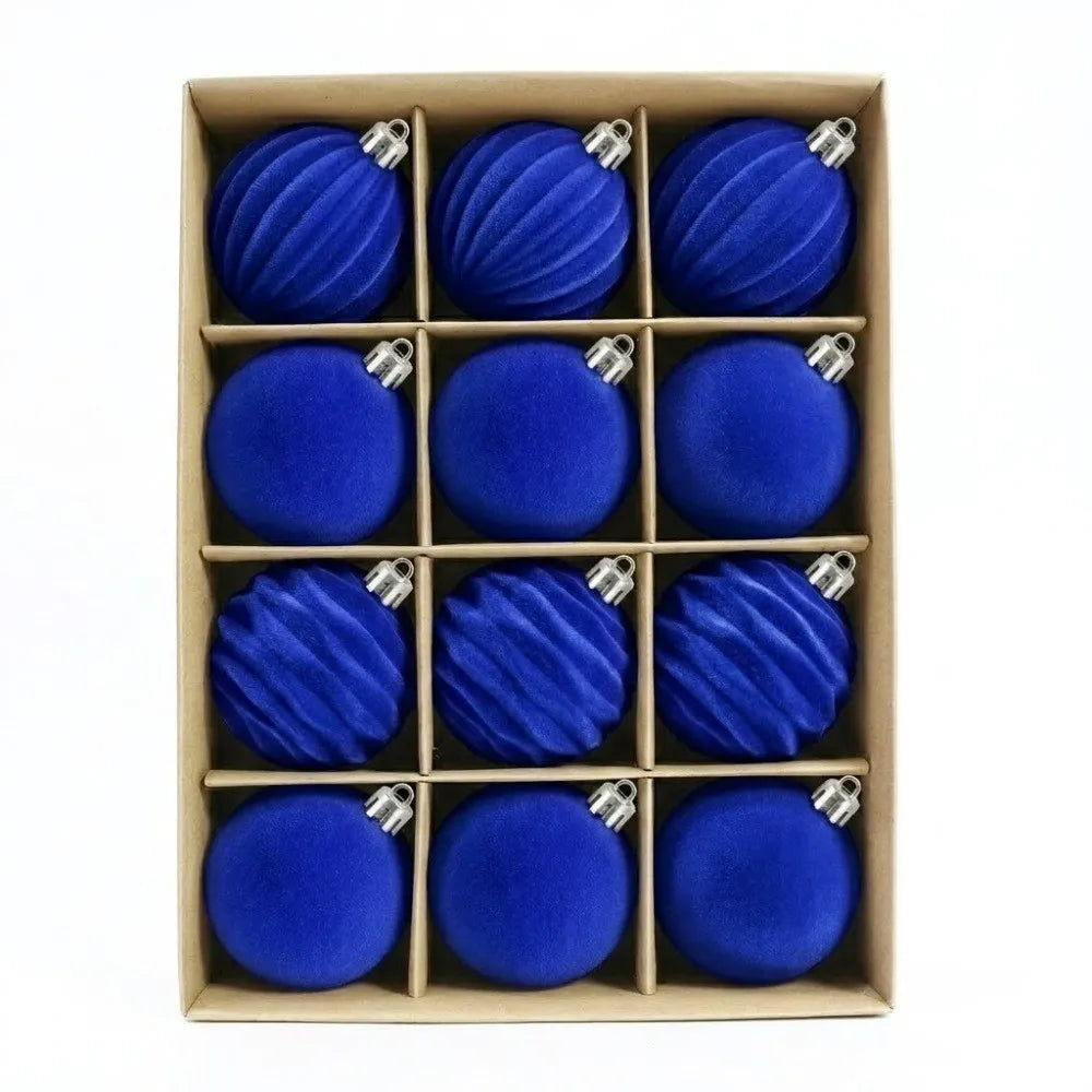 12Pcs Velvet Flocked Christmas Balls 6CM Tree Ornaments Christmas Tree Ornaments Richie's Beige 1.5cm