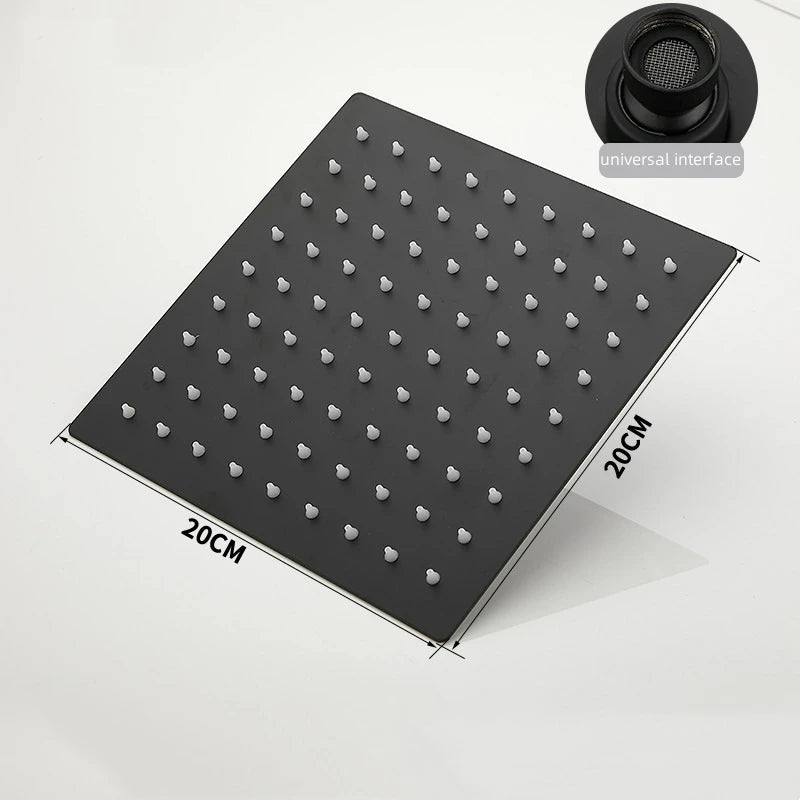 8-Inch Square Stainless Steel Rainfall Shower Head | Ultra-Thin Rainfall Shower Head Richie's Square Black 8 inch