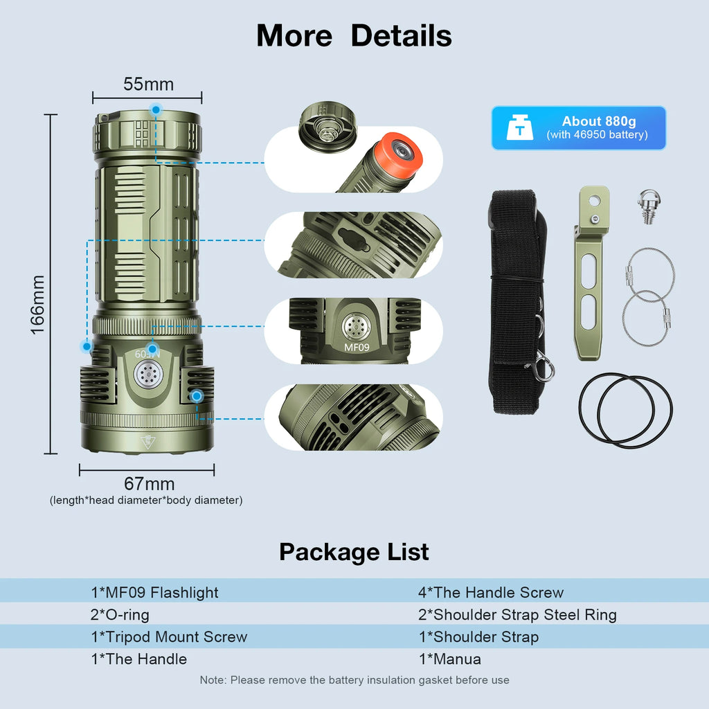 Astrolux MF09 26000LM LED Flashlight 600M Range + Cooling Fan High-Lumen LED Flashlight Richie's