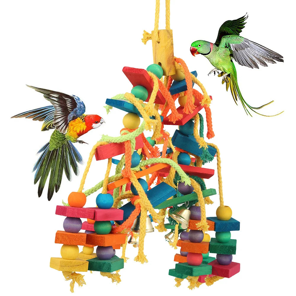 Wood & Cotton Rope Parrot Toy – Bird Chewing & Tearing Cage Toy Bird Cage Toy Richie's