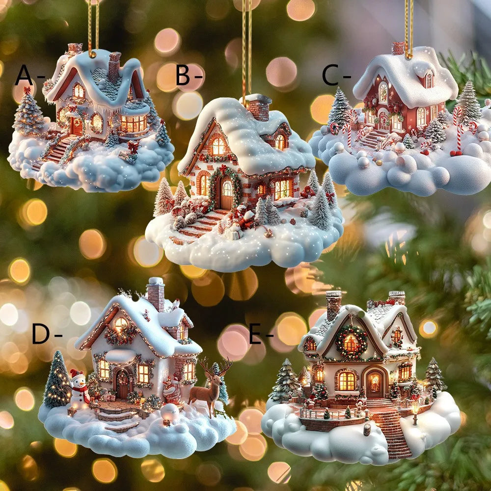 Acrylic Snow House Christmas Tree Ornaments | Winter Décor Christmas Ornaments Richie's 5pcs Set