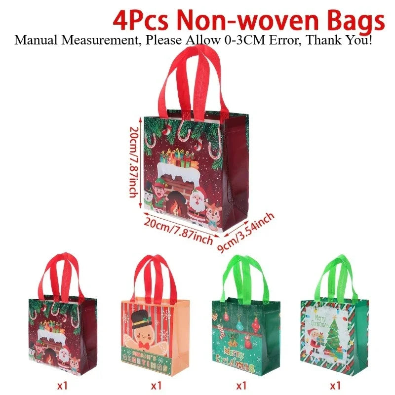 Christmas Non-Woven Tote Bags Set of 4 – Santa & Snowman Christmas Gift Bags Richie's Mixed 4 Pcs