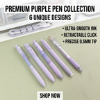 6-Pack Purple Aesthetic Gel Pens 0.5mm Fine Point Black Ink Gel Pen Set Richie's
