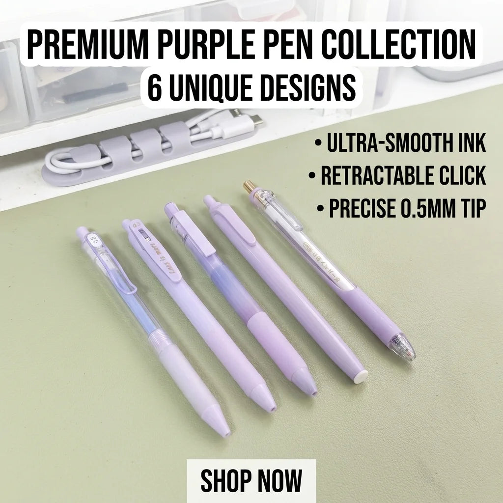 6-Pack Purple Aesthetic Gel Pens 0.5mm Fine Point Black Ink Gel Pen Set Richie's