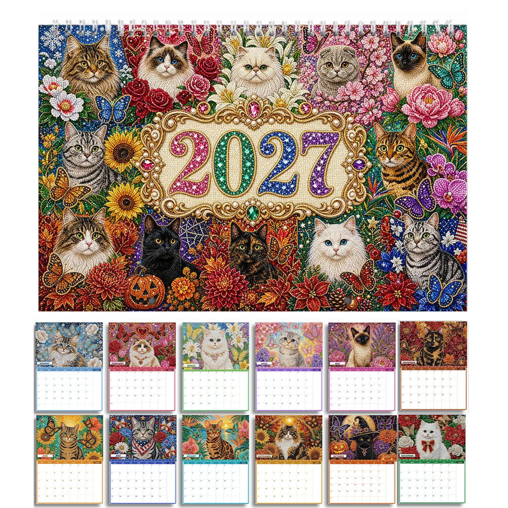 2027 DIY Diamond Painting Calendar – Cat & Dog Rhinestone Art DIY Craft Calendar Richie's Cat