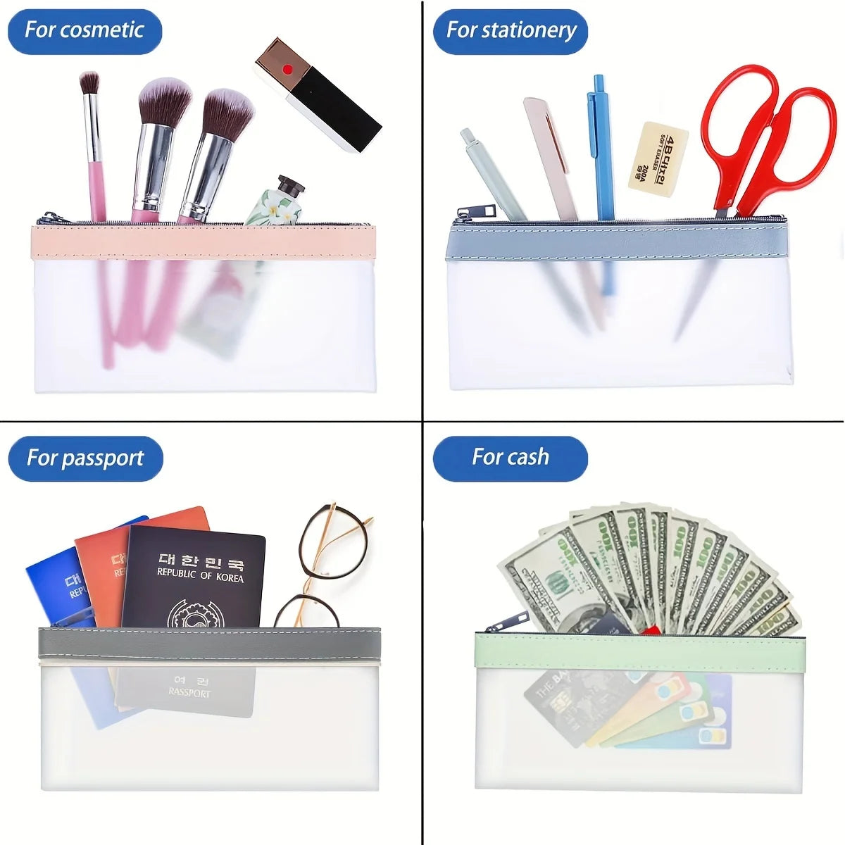 Zippered Money Pouch PVC Cash Bag for Coins, Bills & Office Zippered Money Pouch Richie's