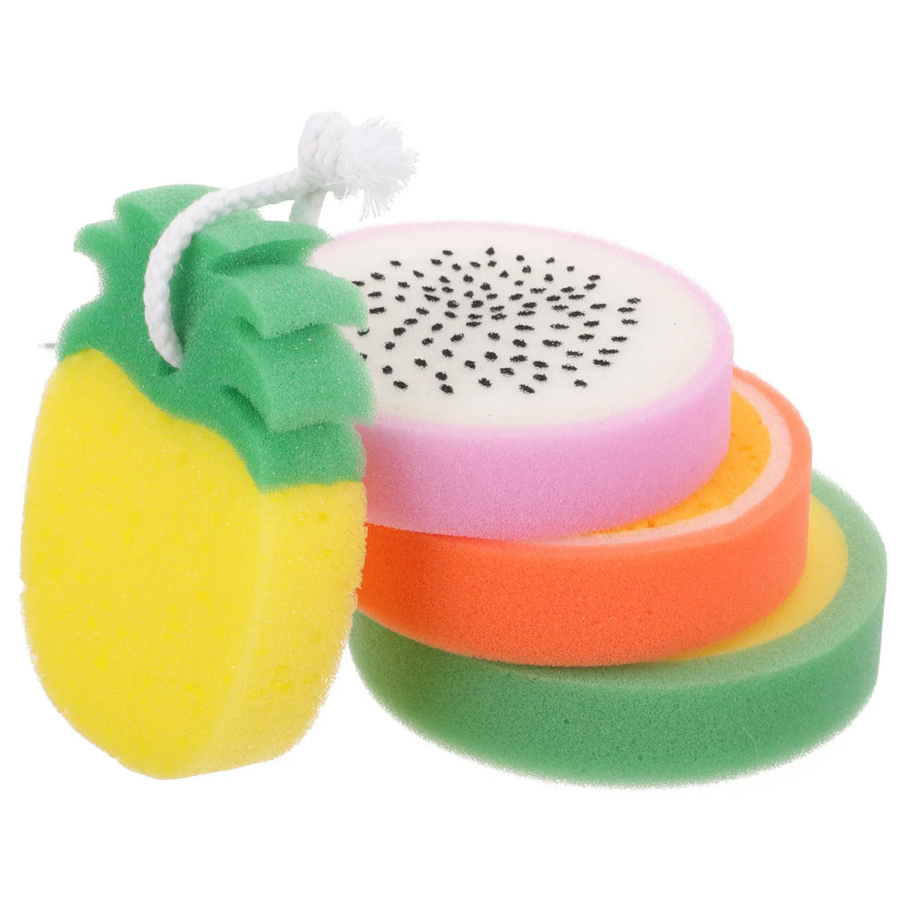 4-Pack Fruit Shaped Bath Sponges – Exfoliating Body Scrubber Exfoliating Bath Sponge Richie's Default Title